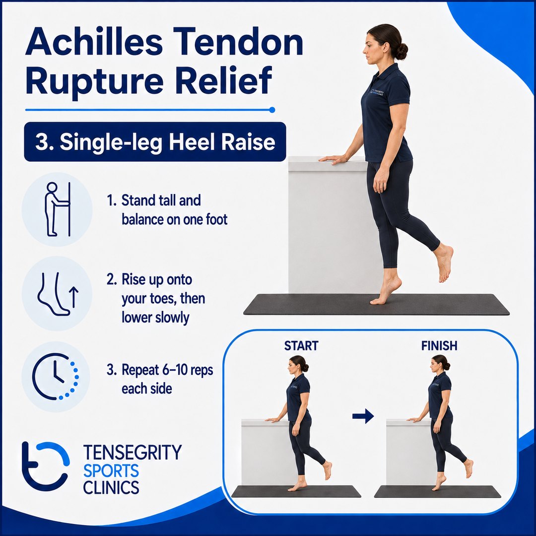 Single leg heel raise, exercise 3 for an Achilles tendon rupture