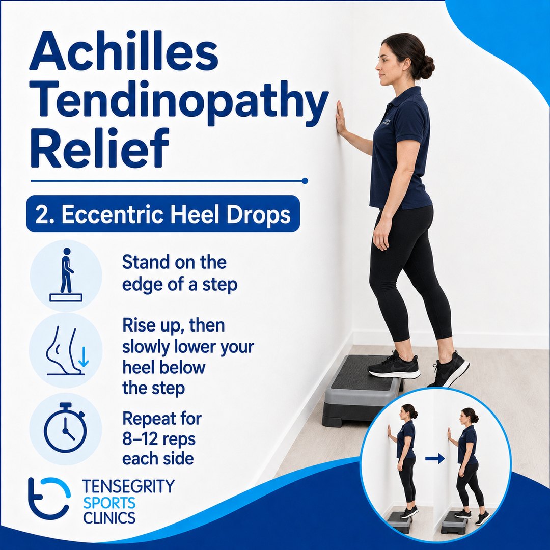 Eccentric heel drops, exercise 2 for Achilles tendinopathy