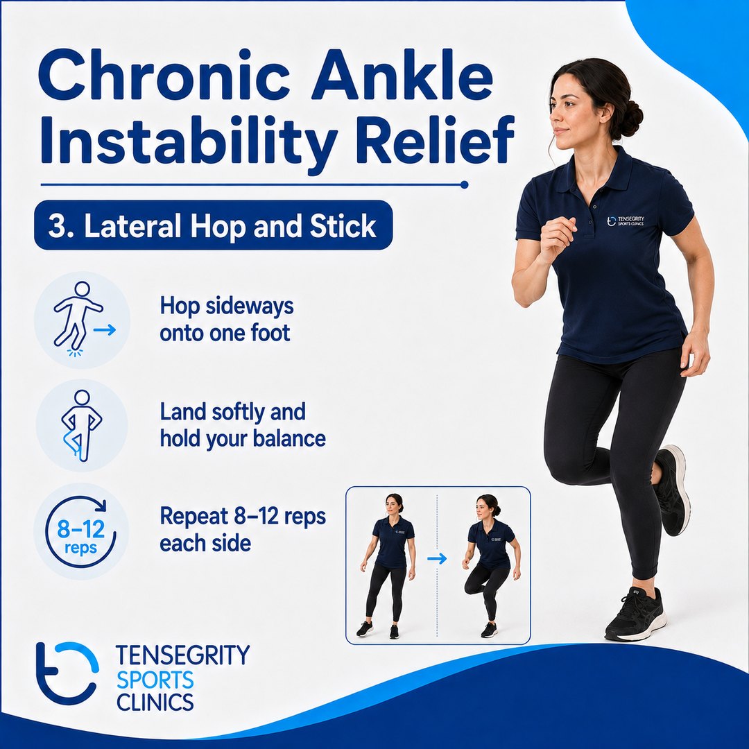 Lateral hop and stick, exercise 3 for chronic ankle instability