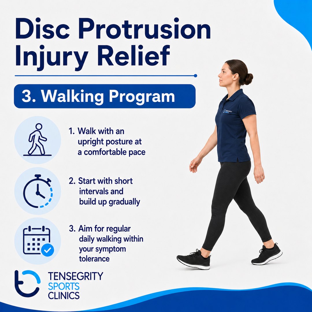 Walking program for disc protrusion, walking with upright posture at a comfortable pace