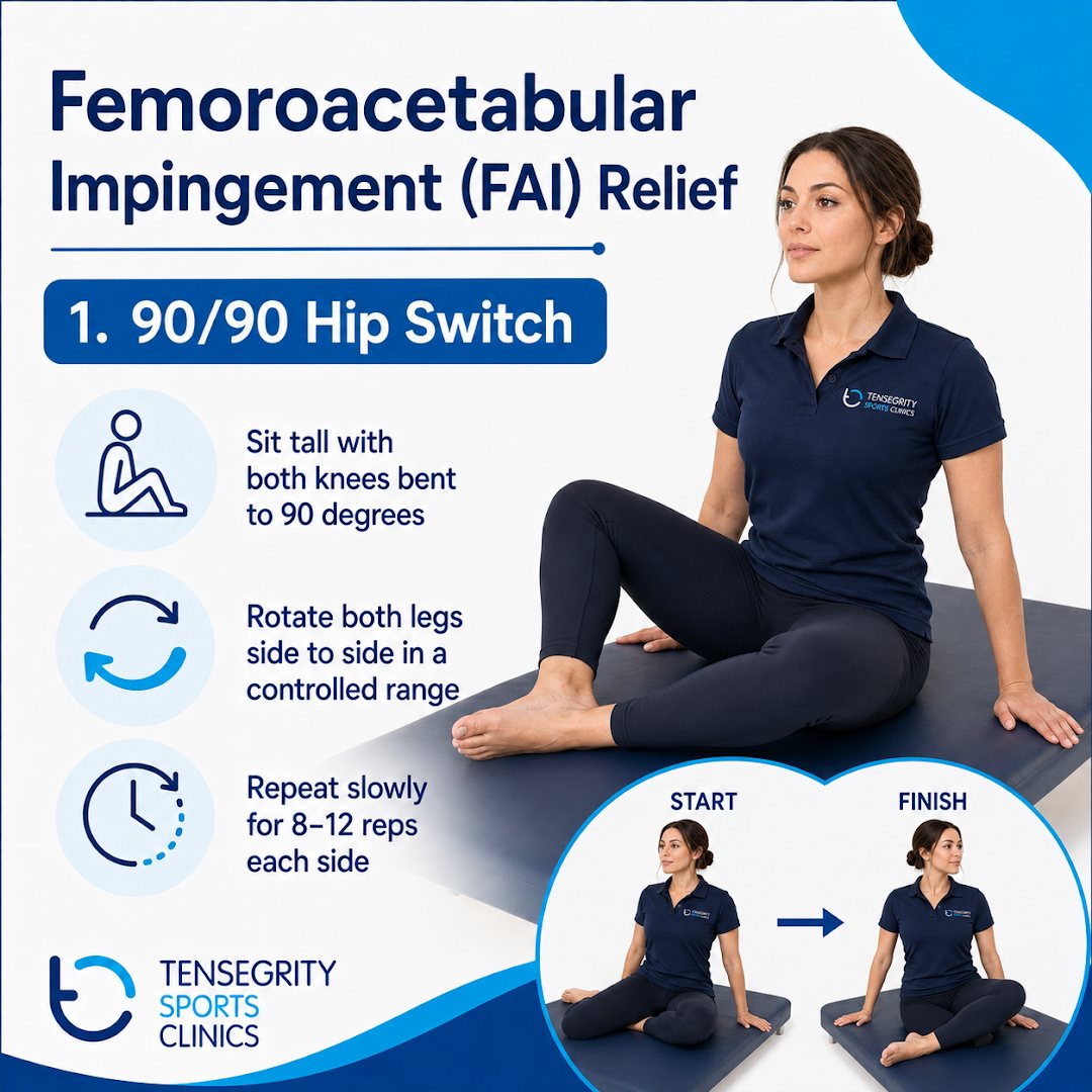 90/90 hip switch for femoroacetabular impingement, sitting tall with both knees bent to 90 degrees rotating side to side