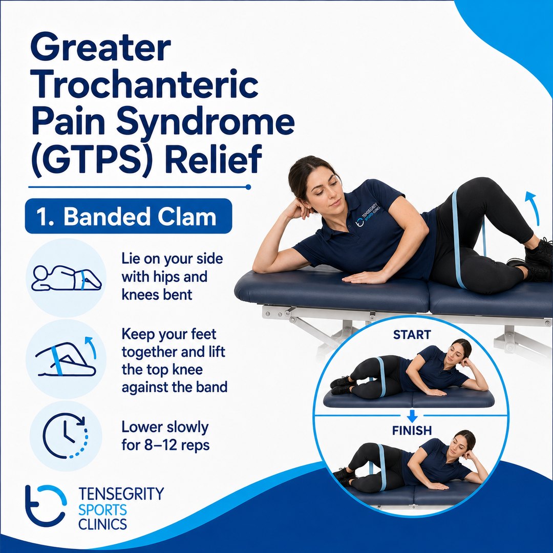 Banded clam, exercise 1 for greater trochanteric pain syndrome