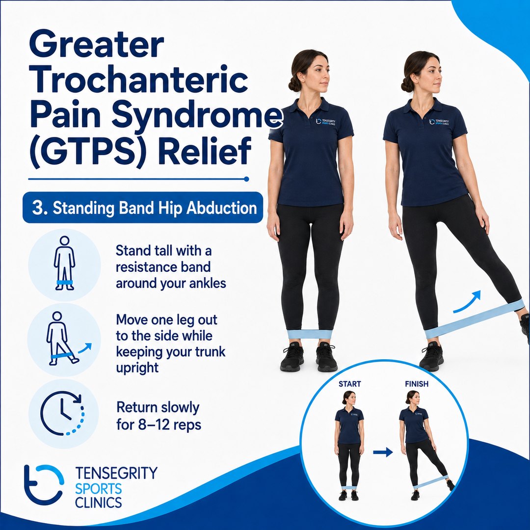 Standing band hip abduction, exercise 3 for greater trochanteric pain syndrome