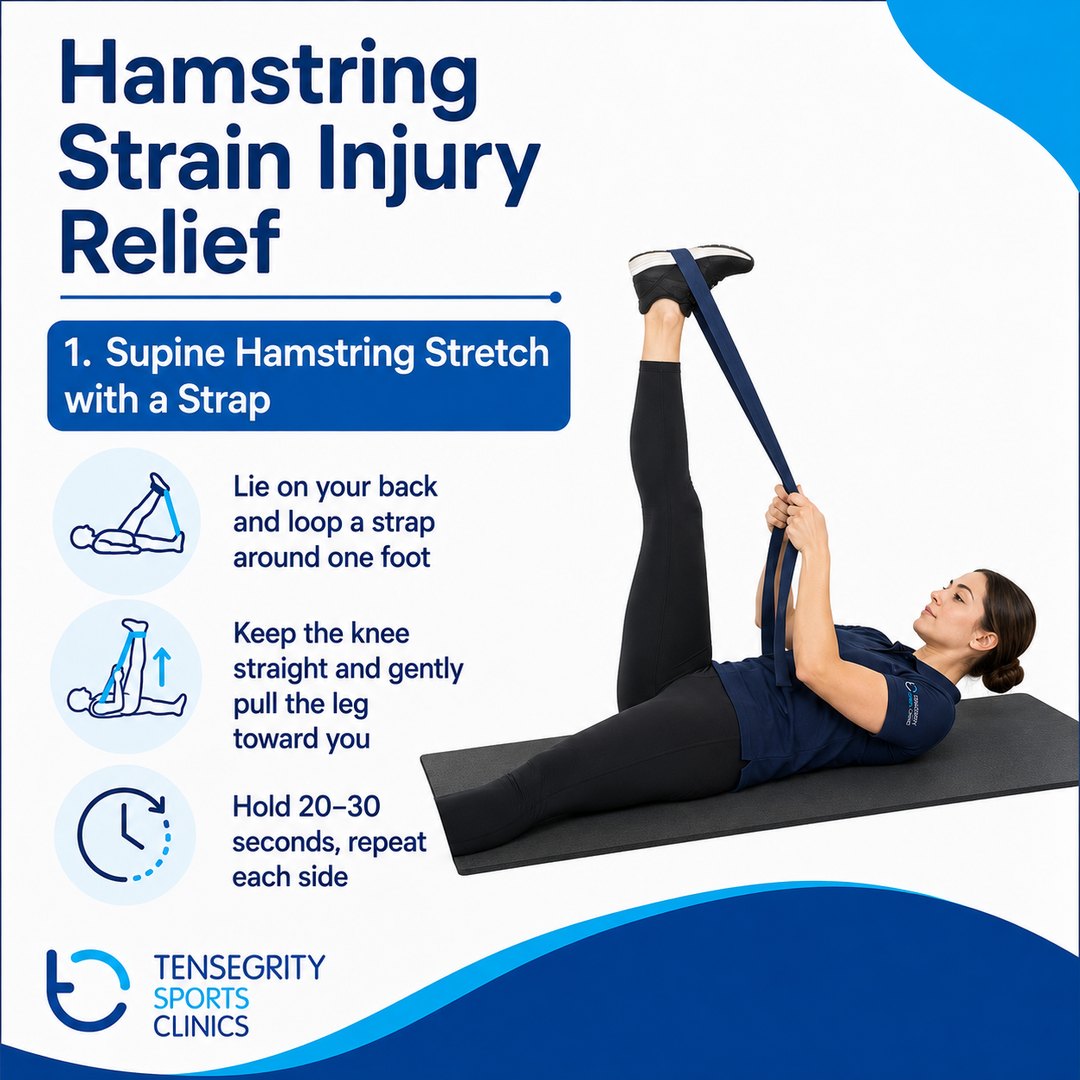 Supine hamstring stretch, exercise 1 for a hamstring strain