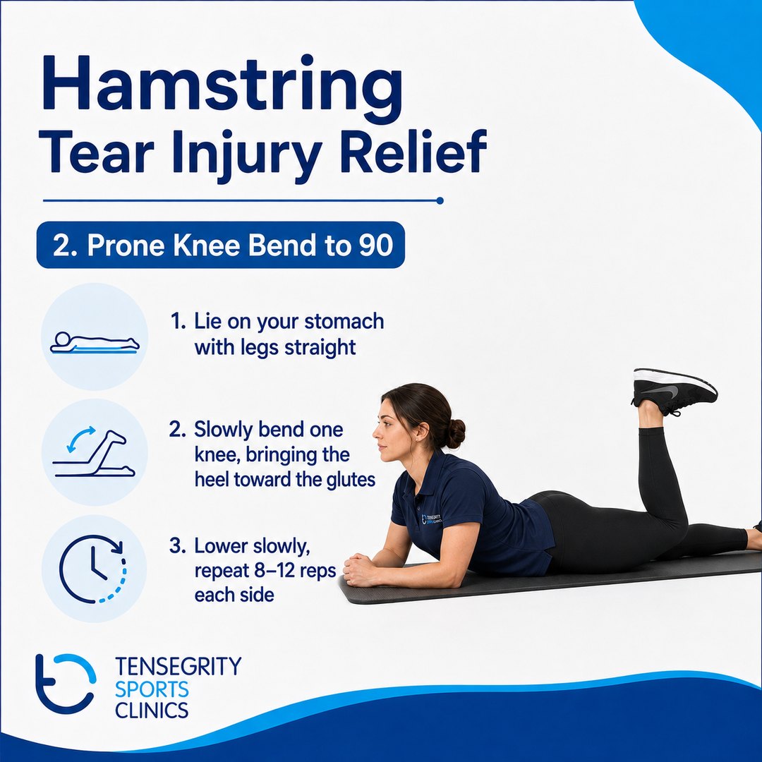 Prone knee bend, exercise 2 for a hamstring tear