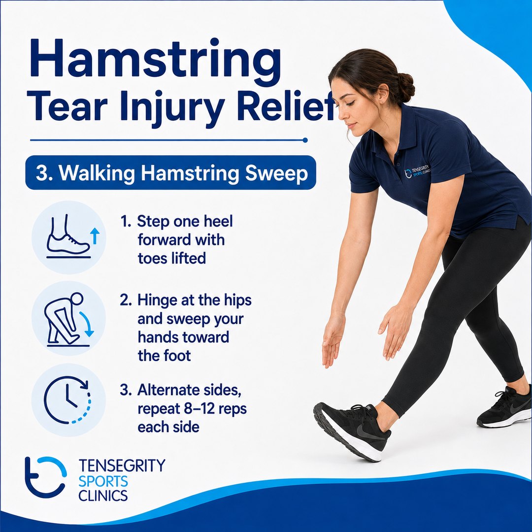 Walking hamstring sweep, exercise 3 for a hamstring tear