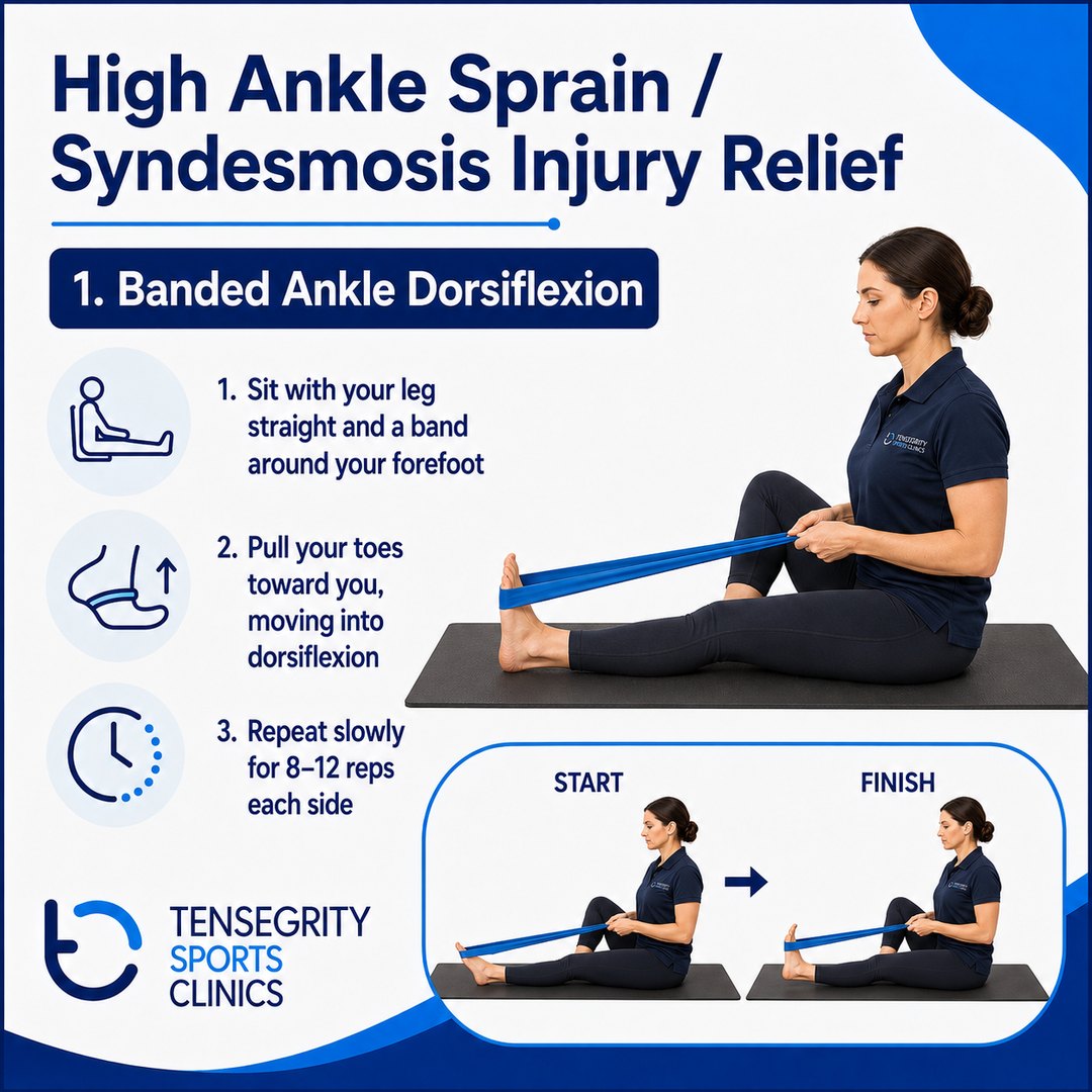 Banded ankle dorsiflexion, exercise 1 for a high ankle sprain