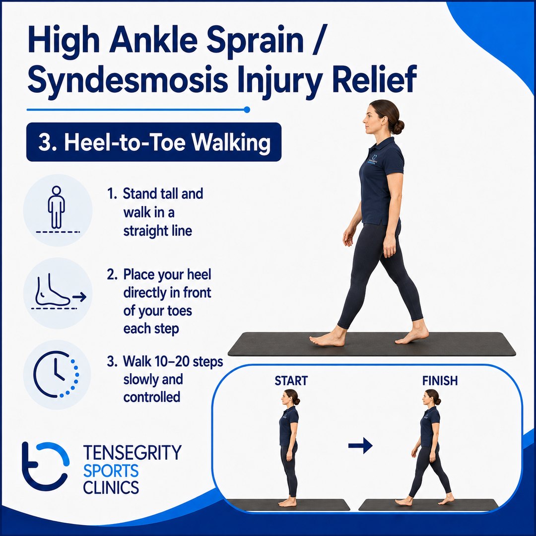 Heel to toe walking, exercise 3 for a high ankle sprain
