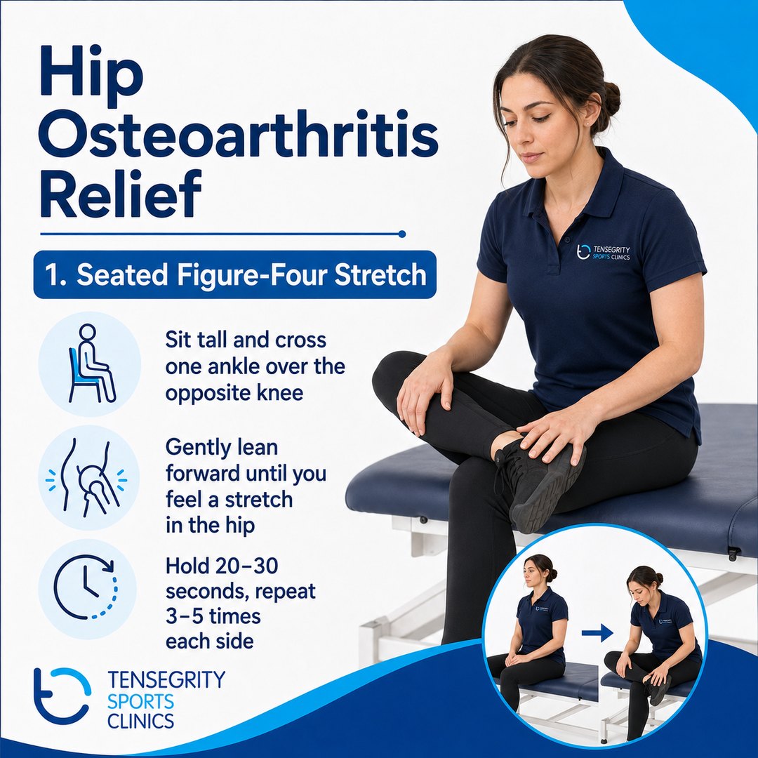 Seated figure four stretch, exercise 1 for hip arthritis