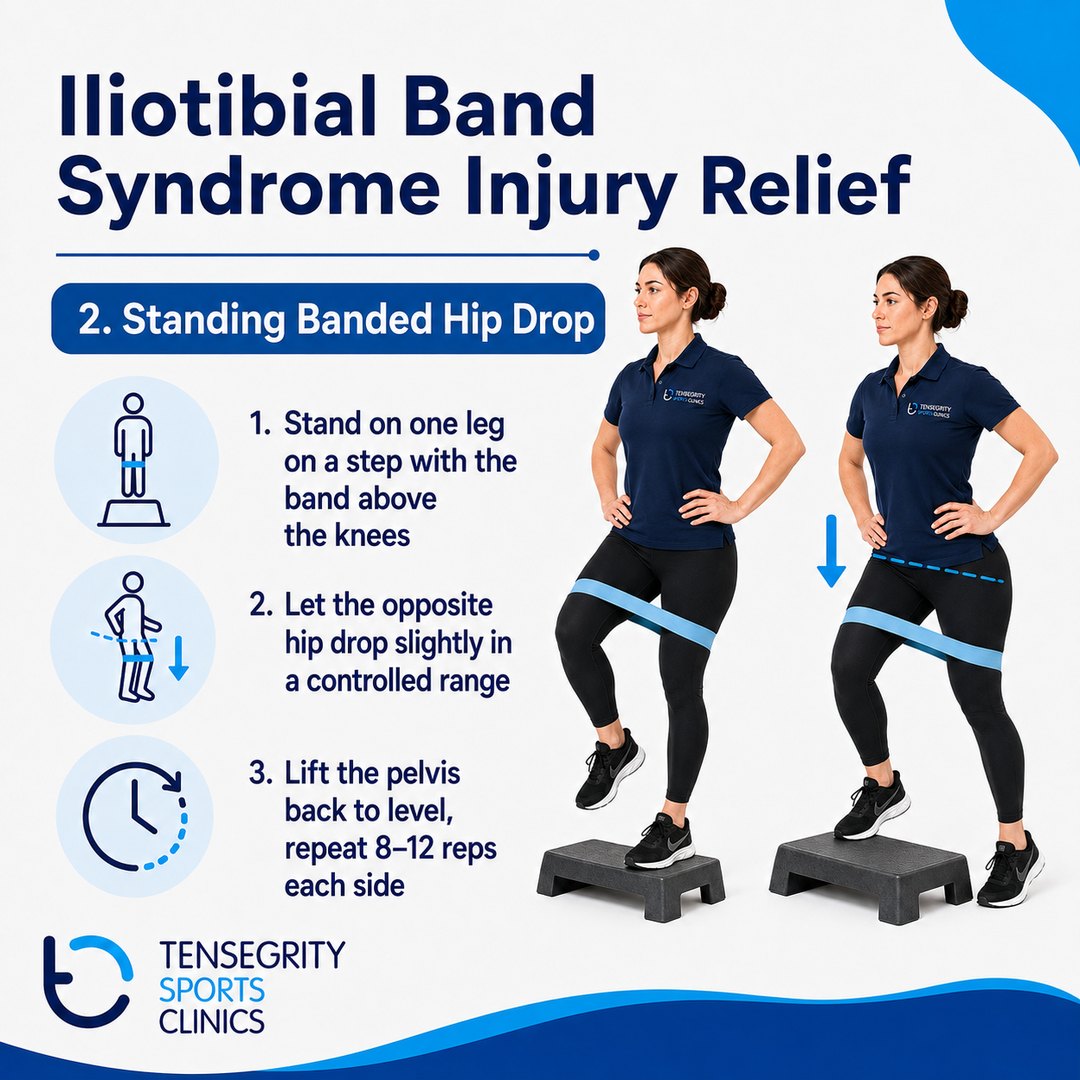 Standing banded hip drop, exercise 2 for ITB syndrome