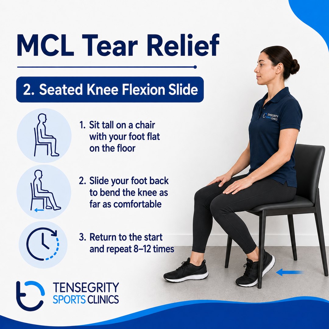 Seated knee flexion slide, exercise 2 for an MCL tear