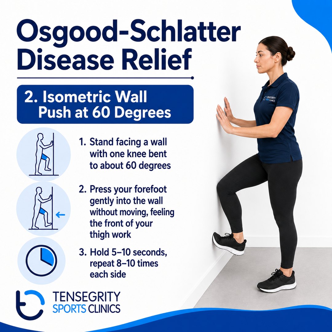 Isometric wall push, exercise 2 for Osgood-Schlatter disease