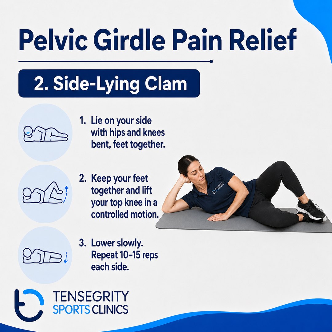 Side lying clam, exercise 2 for pelvic girdle pain