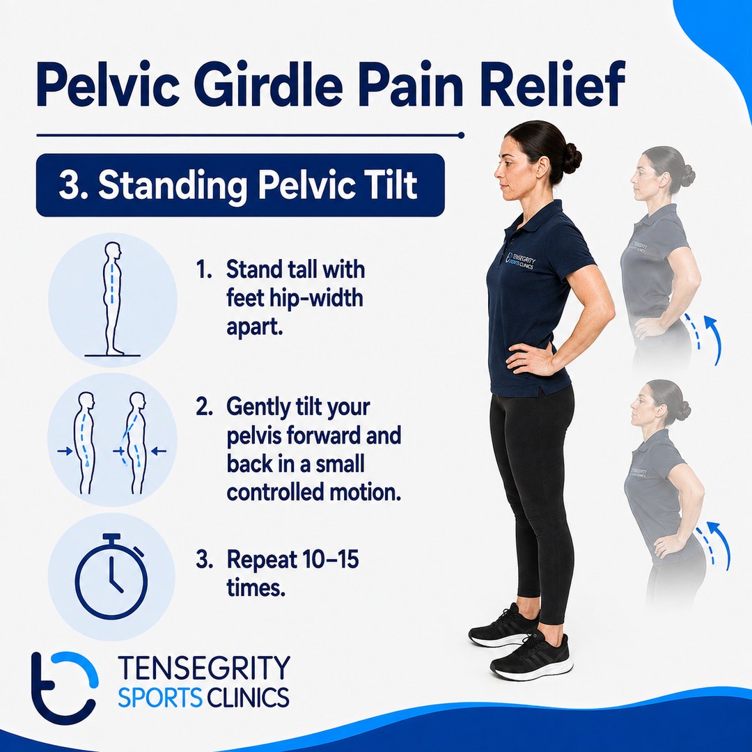 Standing pelvic tilt, exercise 3 for pelvic girdle pain