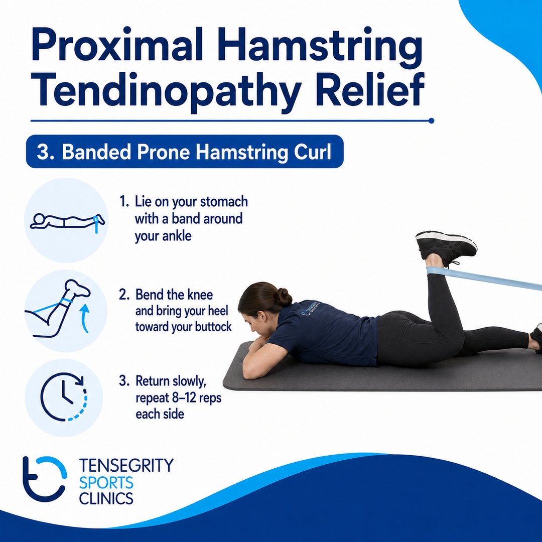 Banded prone hamstring curl, exercise 3 for proximal hamstring tendinopathy