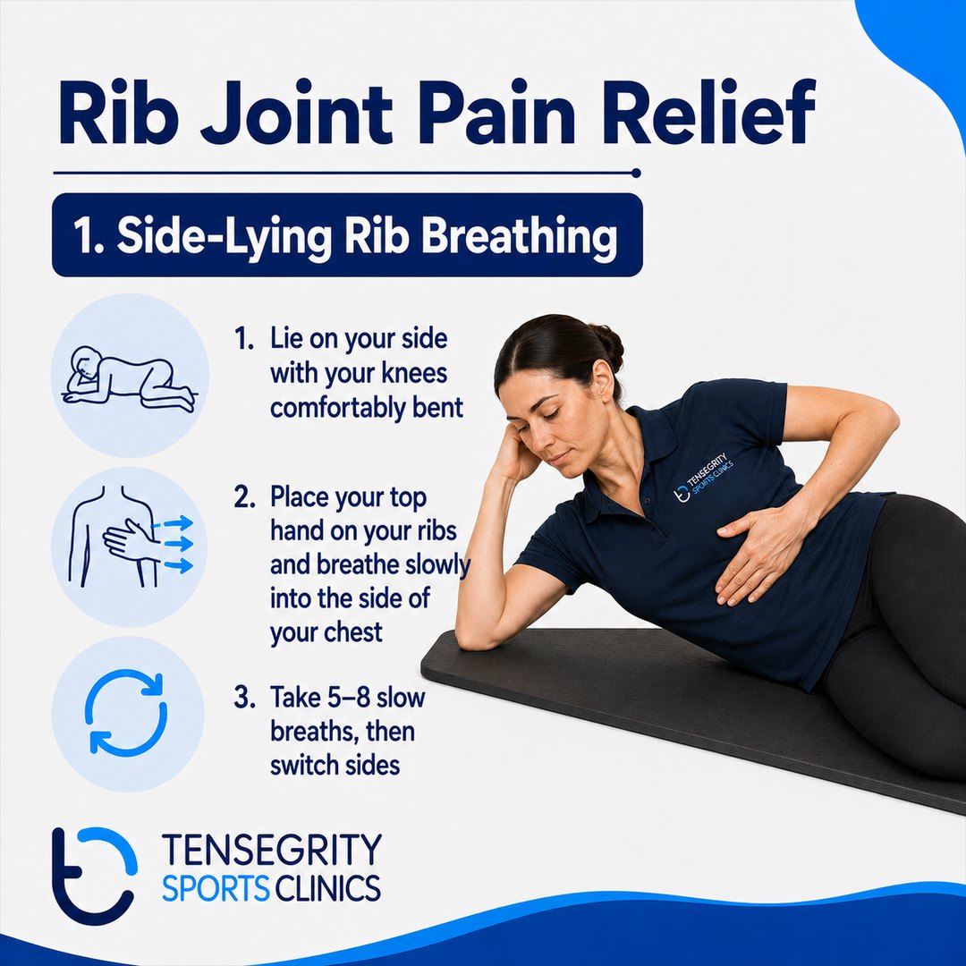 Side lying rib breathing, exercise 1 for rib joint pain