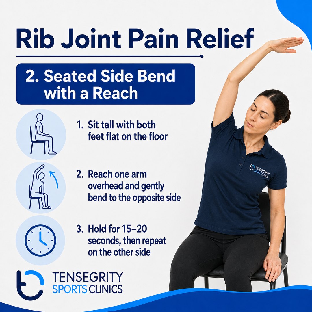 Seated side bend with a reach, exercise 2 for rib joint pain
