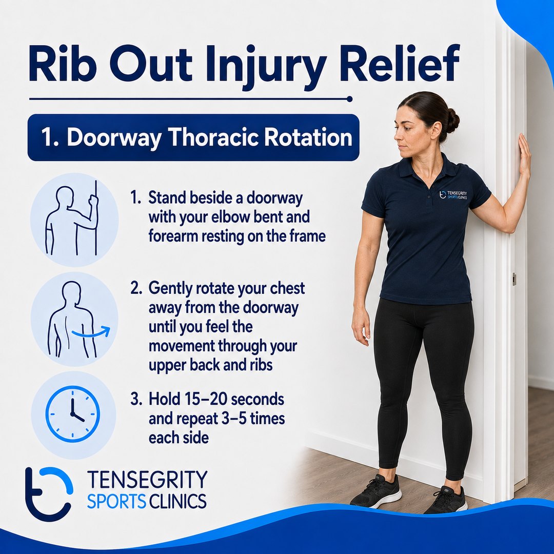 Doorway thoracic rotation, exercise 1 for a rib out