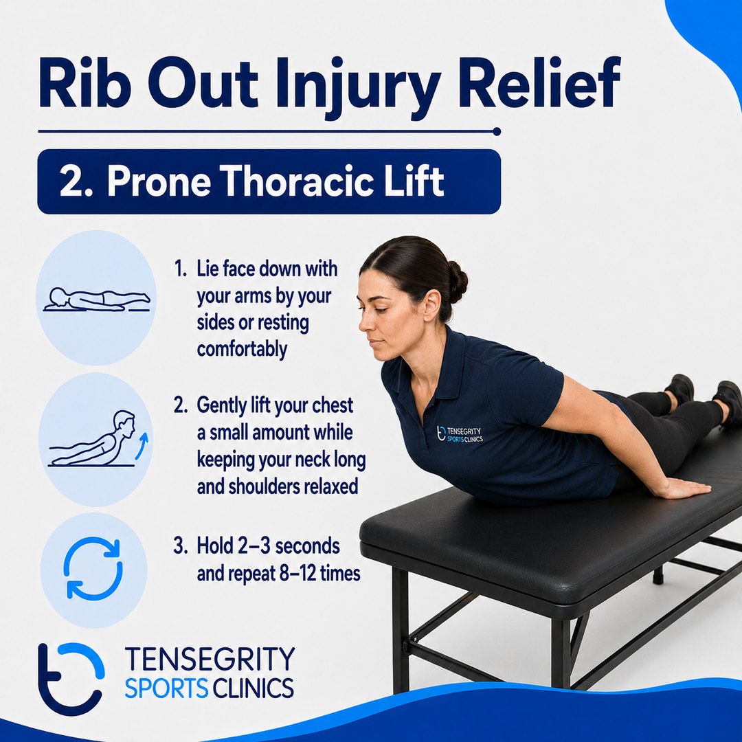 Prone thoracic lift, exercise 2 for a rib out