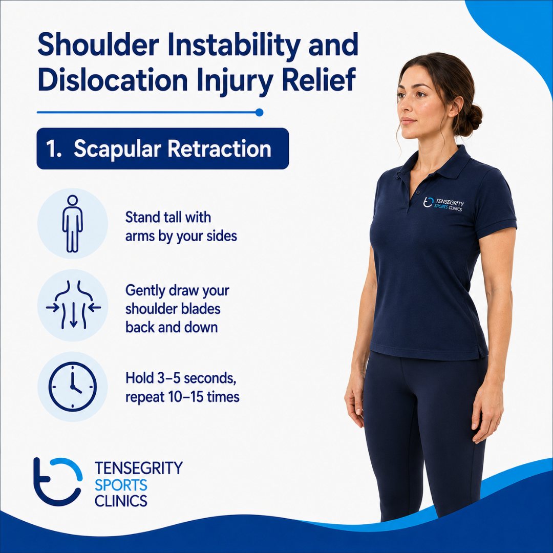 Scapular retraction for shoulder instability, standing tall drawing the shoulder blades back and down