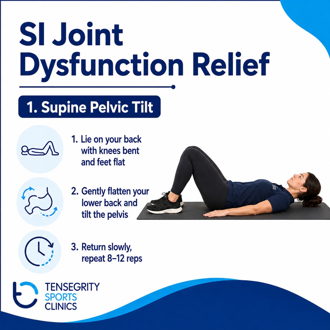 Supine pelvic tilt, exercise 1 for SI joint dysfunction