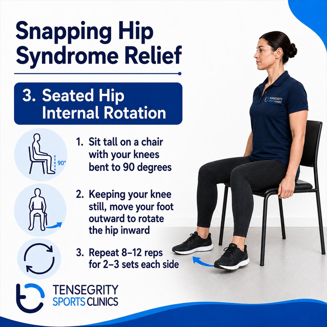 Seated hip internal rotation, exercise 3 for snapping hip syndrome