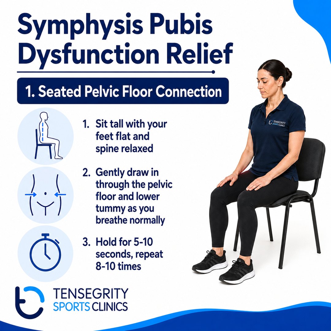 Seated pelvic floor connection, exercise 1 for symphysis pubis dysfunction