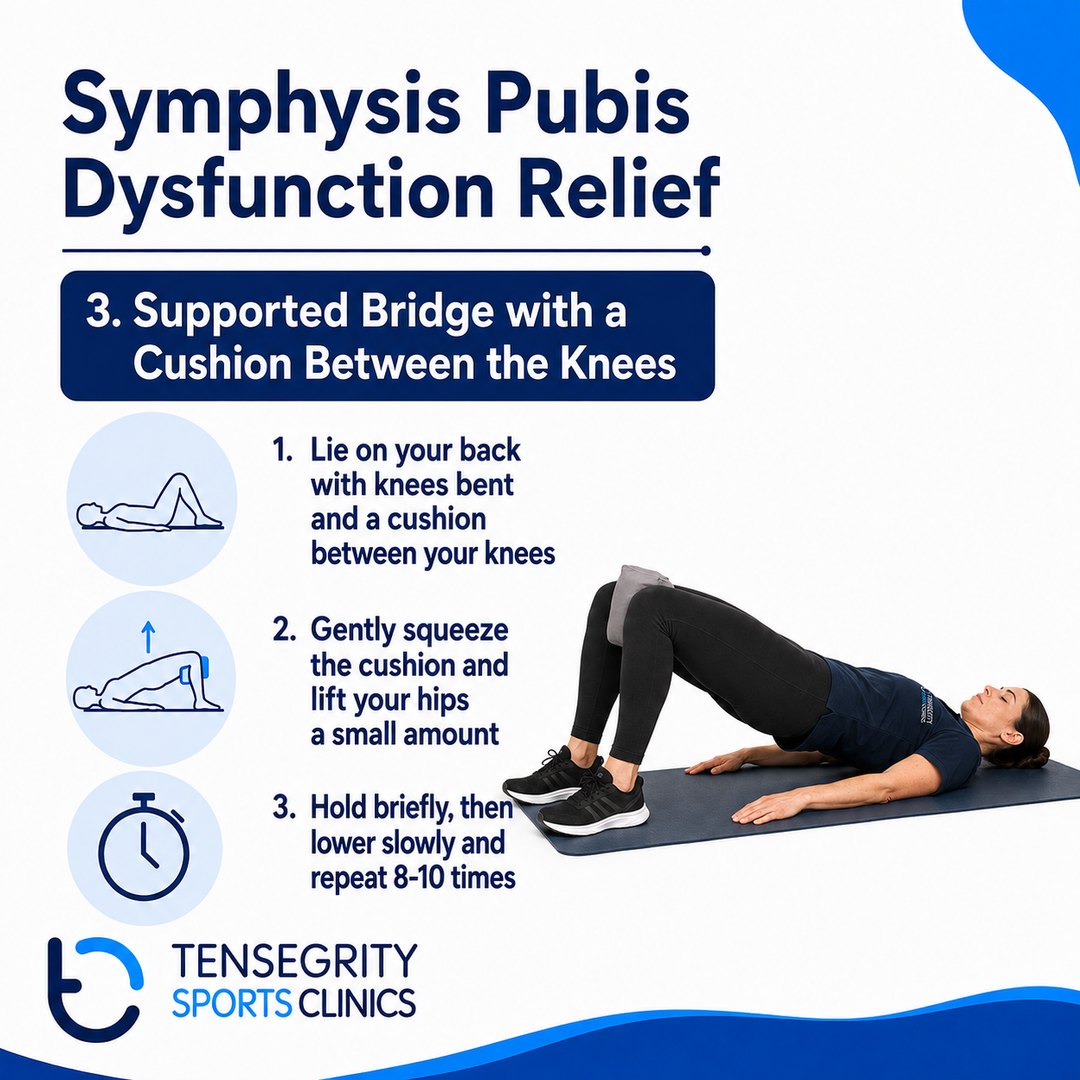 Supported bridge with cushion, exercise 3 for symphysis pubis dysfunction