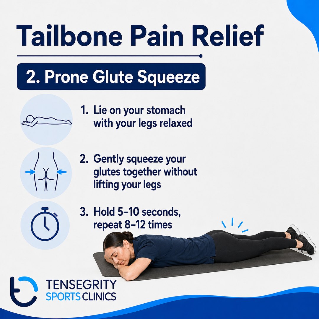 Prone glute squeeze, exercise 2 for tailbone pain