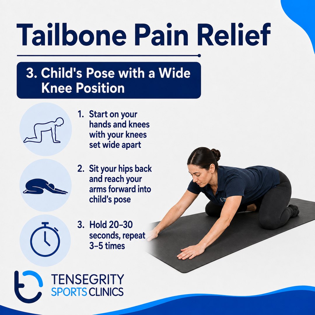 Childs pose wide knee, exercise 3 for tailbone pain