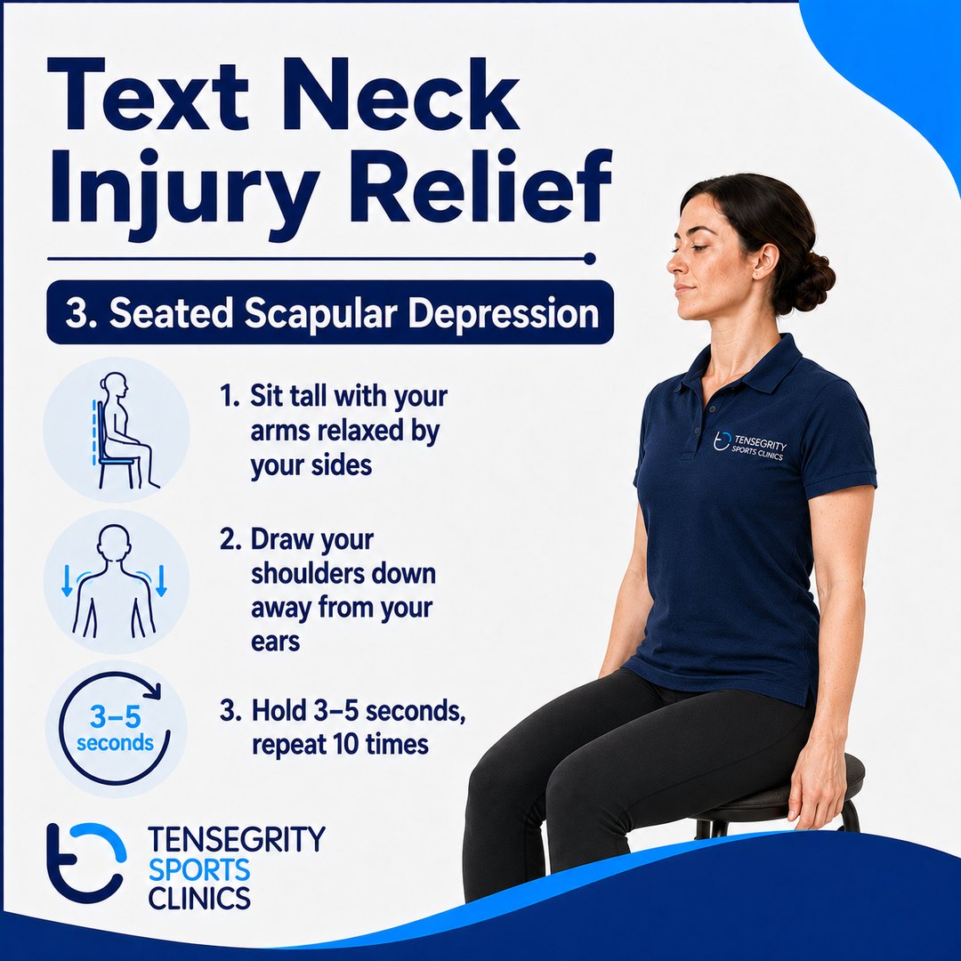 Seated scapular depression for text neck, sitting tall drawing the shoulders down away from the ears