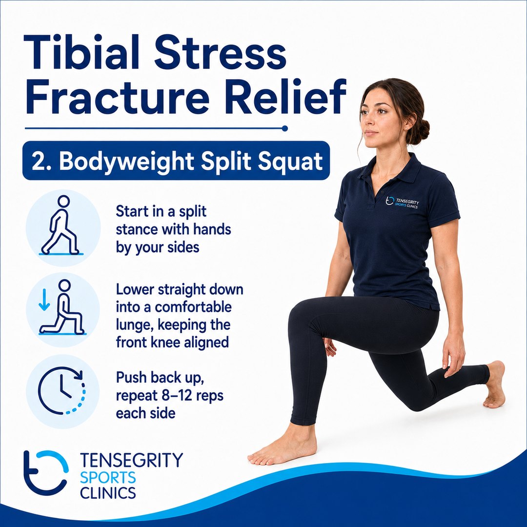 Bodyweight split squat, exercise 2 for a tibial stress fracture