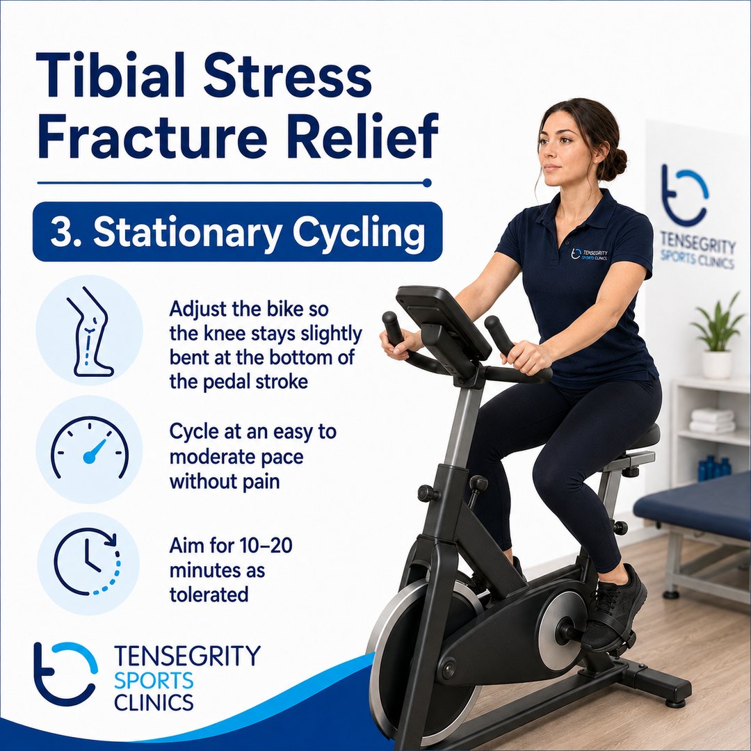 Stationary cycling, exercise 3 for a tibial stress fracture